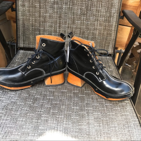 John Fluevog tie heel boots goth Sz 5 - Picture 2 of 14